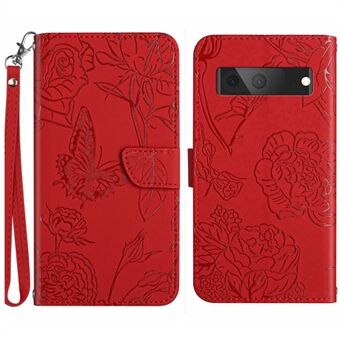 HT03 Vlinderbloemen Telefoonhoesje voor Google Pixel 7a PU Lederen Staande Portemonneehoes met Band.