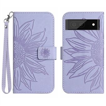 HT04 Telefoonhoesje voor Google Pixel 7a PU Leren Hoesje Zonnebloem Patroon Portemonnee Telefoonhoesje met Strap