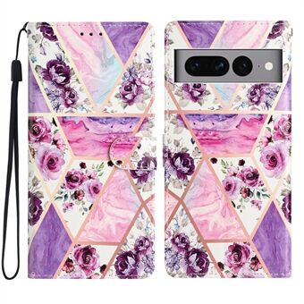 Voor de Google Pixel 7 Pro 5G Patroon Printende PU Leren Portemonnee Hoesje met Standfunctie en Draagriem.