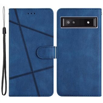 Voor Google Pixel 7a Geïmpregneerde Leren Portemonnee Hoes met Gegraveerde Lijnen Crazy Horse Textuur Telefoonstandaard Hoesje met Bandje.