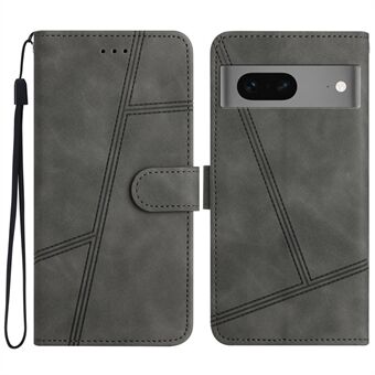 Telefoonhoesje voor Google Pixel 7 5G met geïmpregneerde lijnen, skin-touch PU-leer, portemonnee, standaard en antislip hoesje.