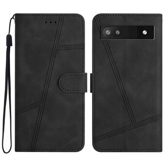 Voor de Google Pixel 7a Anti-drop hoes met bedrukte lijn, Skin-touch PU-lederen telefoonhoesje met portemonnee standaard.
