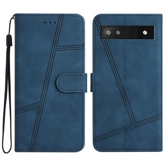 Voor Google Pixel 6a Skin-touch PU Leren Hoesje met Geprinte Lijnen, Portemonnee met Beschermende Standaard Cover.