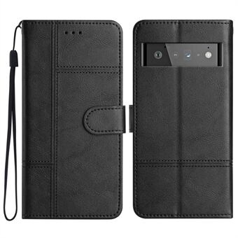 Voor de Google Pixel 6 Pro 5G Koeienhuid Texture PU Leren Telefoonhoesje met Lijnafdruk, Standfunctie en Portemonnee Zakelijk Cover.