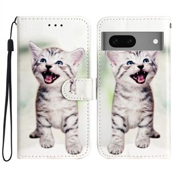 Voor Google Pixel 7 5G PU lederen patroonafdruk telefoonhoesje portemonnee standaard schokbestendige cover met band.