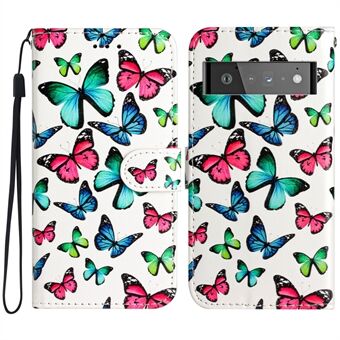 Voor de Google Pixel 6 Pro 5G Wallet Telefoonhoesje met patroonprint van PU-leer, standaard en omslag met riem.