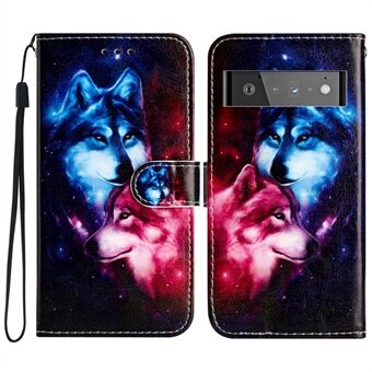 Voor de Google Pixel 6 Pro 5G Wallet Telefoonhoesje met Patroonprint, PU Leren Staande Flip Cover met Band.