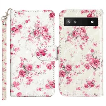 Voor Google Pixel 7a PU Lederen 3D Patroon Afdruk Telefoonhoesje met Standfunctie Portemonneeflipcover met Band