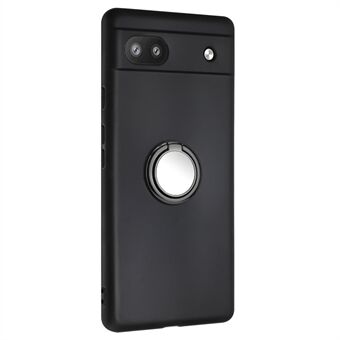 Voor de Google Pixel 6a Matte Textuur Flexibele TPU Telefoonhoes met Ring Kickstand, ondersteunt het bevestigen aan een automagneet.