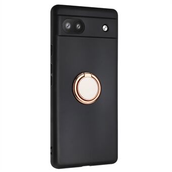 Voor Google Pixel 6a Matte Textuur Flexibele TPU Telefoonhoes Ring Kickstand Cover Ondersteuning voor Auto Magneetbevestiging