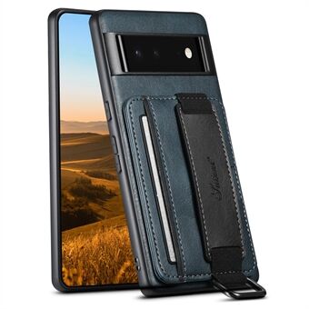 SUTENI H13 Kickstand Hoesje voor Google Pixel 6a- Telefoonhoesje met kaarthouder, handriem en lederen laag van PC+TPU materiaal.