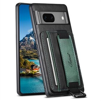 SUTENI H13 voor Google Pixel 7 5G Leren gecoate PC+TPU achterkant hoesje, Kickstand kaarthouder telefoonhoesje met handriem.