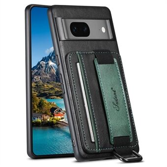 SUTENI H13 Leren Gecoate PC+TPU Hoesje voor Google Pixel 7a, Kickstand Kaarthouder Telefoonhoesje met Handriem