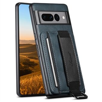 SUTENI H13 Kickstand Achterhoesje voor Google Pixel 7 Pro 5G met Handstrap, Leren Coating PC+TPU Kaarthouder Telefoonhoesje