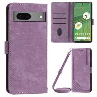Voor de Google Pixel 7 5G PU lederen telefoonhoes met lijnen, geprinte standaard portemonneehoes met 2 riemen.