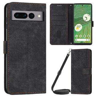 Voor de Google Pixel 7 Pro 5G PU Leren Valbestendige Hoes met Lijnenafdruk, Klapstandaard en Portemonnee Telefoonhoes met 2 Bandjes.