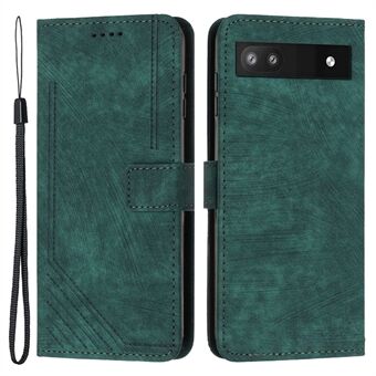 Voor de Google Pixel 7a, een PU-lederen telefoonhoesje met ingelegde lijnen, portemonnee, standaard en magnetische flipcover.