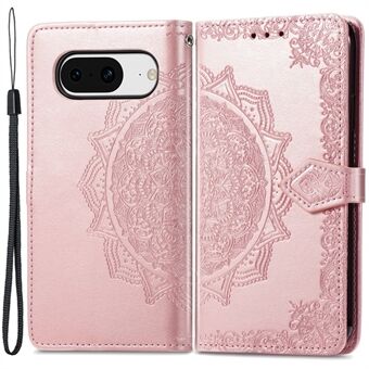 Voor Google Pixel 8 Stootbestendige PU Leren Stand Wallet met Geëmboste Mandala Patroon Cover