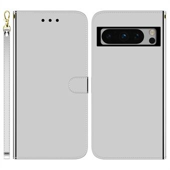 Voor Google Pixel 8 Pro Flip Stand Telefoonhoesje PU lederen spiegel-achtige oppervlakte Portemonnee hoesje met riem.
