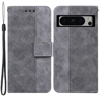 Voor Google Pixel 8 Pro Leren Telefoonhoesje met Geometrisch Patroon, Bedrukt met Standfunctie en Portemonnee