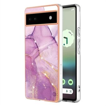 Voor de Google Pixel 6a YB IMD-serie-2 IMD Marmeren Patroon Telefoonhoes met elektroplating, zachte TPU-anti-valhoes.