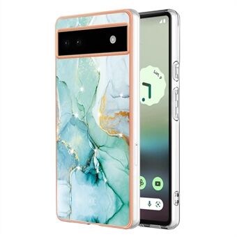 Voor de Google Pixel 6a YB IMD-serie-2 IMD Marmer Patroon Telefoonhoesje met Elektroplating, zacht TPU-materiaal, anti-valhoesje.