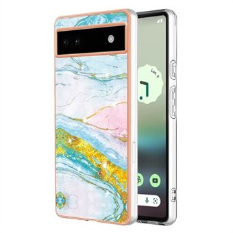 Voor Google Pixel 6a YB IMD Series-2 IMD Marble Patroon Telefoonhoesje Electroplating Zachte TPU Anti-val Cover.