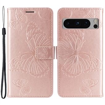 KT Imprinting Bloemen Serie-2 voor Google Pixel 8 Pro PU Leren Portemonnee Hoesje Vlinder Bloem Gedrukte Stand Telefoonhoes