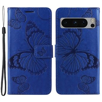 KT Imprinting Flower Series-2 voor Google Pixel 8 Pro PU Leren Portemonnee Hoesje met Vlinder Bloemen Opdruk en Standaard Telefoonhoesje