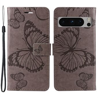 KT Imprinting Flower Series-2 Voor Google Pixel 8 Pro PU Leren Portemonnee Hoesje Vlinder Bloem Gedrukt Staand Telefoonhoesje