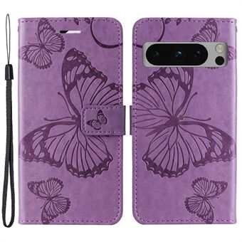 KT Imprinting Flower Serie-2 Voor Google Pixel 8 Pro PU Lederen Portemonnee Hoesje Vlinder Bloem Gedrukte Standaard Telefoonhoes.