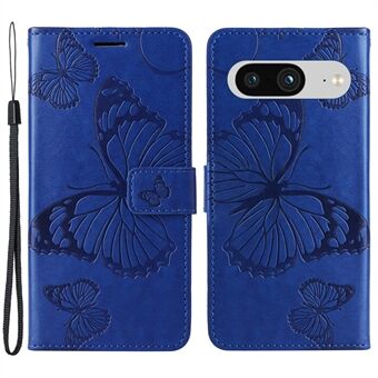 KT Imprinting Flower Series-2 voor Google Pixel 8 PU Leren Portemonnee Hoesje Vlinder Bloem Bedrukt Staand Telefoonhoesje