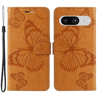 KT Imprinting Flower Series-2 Voor Google Pixel 8 PU Leren Portemonneehoesje met Vlinder Bloem Gedrukte Standaard Telefoonhoesje