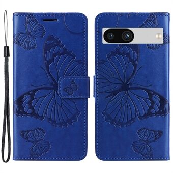 KT Imprinting Flower Series-2 Voor Google Pixel 7a PU Leren Stand Cover Hoesje met Butterfly Bloemenopdruk Portemonnee Telefoonhoesje