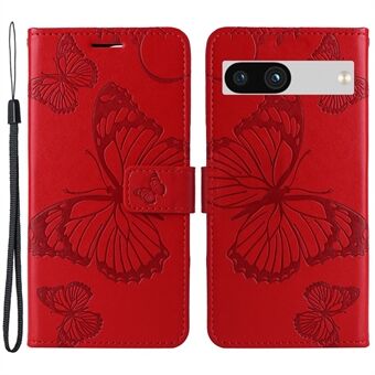 KT Imprinting Flower Series-2 voor Google Pixel 7a PU Leren Stand Cover met Vlinder Bloem Geïmprinte Portemonnee Telefoonhoesje