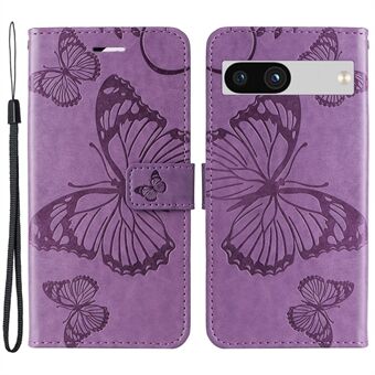 KT Imprinting Bloemenserie-2 voor Google Pixel 7a PU Leren Standhoesje met Vlinder en Bloemen Opdruk Portemonnee Telefoonhoesje