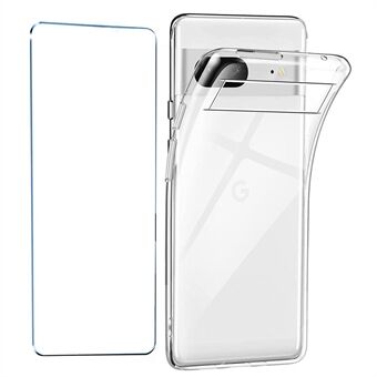 Voor Google Pixel 7 5G Soft TPU Helder Telefoonhoesje met 2.5D Gebogen Gehard Glas Schermbeschermer