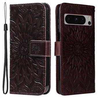 KT Imprinting Flower Series-1 PU Leren Telefoonhoesje voor Google Pixel 8 Pro. Opvouwbare Stand Portemonnee Cover met Band.