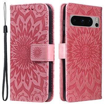 KT Imprinting Flower Serie-1 PU lederen telefoonhoesje voor Google Pixel 8 Pro Vouwbare standaard portemonnee hoes met bandje