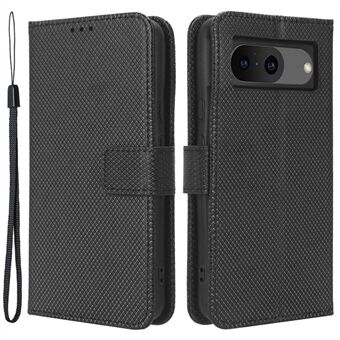 Voor Google Pixel 8 Telefoonhoesje met Valbestendige PU Leren Standaard Portemonnee Diamanttextuur Telefoonhoes