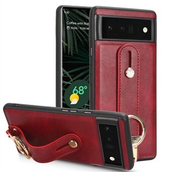 Voor Google Pixel 6 Anti-kras Hoesje, polsbandje met standaard en lederen coating, PC+TPU telefoonhoesje met nekriem.