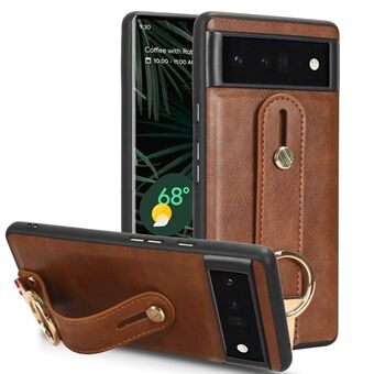 Voor de Google Pixel 6 hoesje tegen krassen, polsband kickstand ledercoating PC+TPU telefoonhoesje met nekriem.