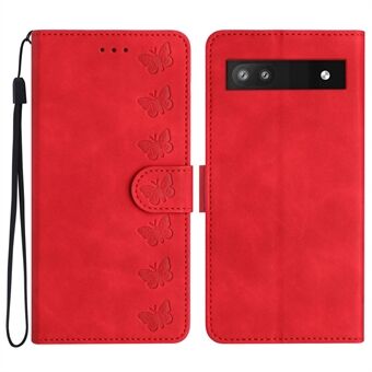 Voor Google Pixel 7a Vlinder Geïmpregneerde Opvouwbare Stand Hoesje van Anti-kras PU Lederen Portemonnee Telefoonhoes