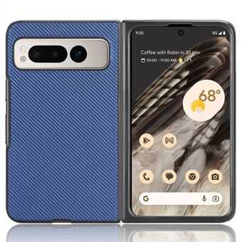 Voor de Google Pixel Fold Carbon Fiber Texture Anti-kras Telefoonhoes met PU-lederen coating en PC-achterkant