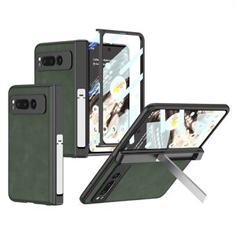 GKK voor Google Pixel Fold PU lederen + PC matte case magnetische scharnierbescherming kickstand telefoonhoesje met gehard glazen film.