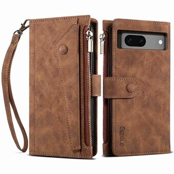 ESEBLE Star Series telefoonstandaardhoesje met ritssluiting en portemonneevakje van echt leer voor Google Pixel 7a