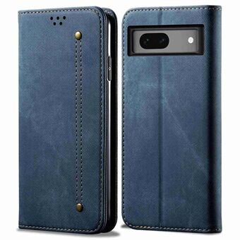 Voor Google Pixel 7a PU lederen hoesje met standaard portemonnee, anti-kras, jeansstof textuur telefoonhoesje.