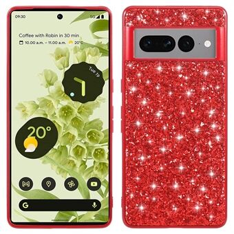 Voor Google Pixel 7a Telefoonhoesje met Elektroplateren TPU Frame en Harde PC Achterkant met Glanzende Glitter Pailletten Decoratie.