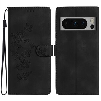 Voor de Google Pixel 8 Pro schokbestendige smartphonehoes met geprinte bloemen, leren standaard telefoonhoesje en portemonnee.
