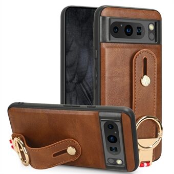 Voor Google Pixel 8 Pro PU-leren+PC+TPU hybride kussencase met polsband en standaard telefoonhoesje